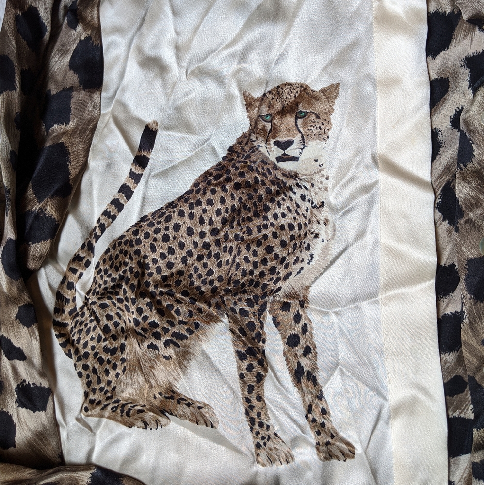 Vintage Cheetah print 100% SILK blouse